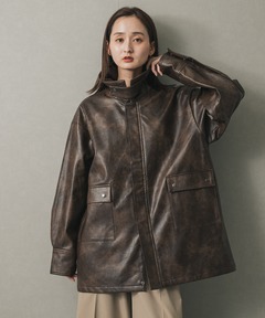 即購入可【AMERI】USED LIKE FAKE LEATHER JACKET USED LIKE SYNTHETIC LEATHER JACKET（ライダースジャケット