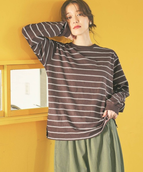 studio CLIP（スタディオクリップ）の「《days》マルチボーダーロングスリーブプルオーバー（Tシャツ/カットソー・レディース・ブラウン/オフホワイト/ベージュ/ネイビー・FREE）」の16枚目の写真