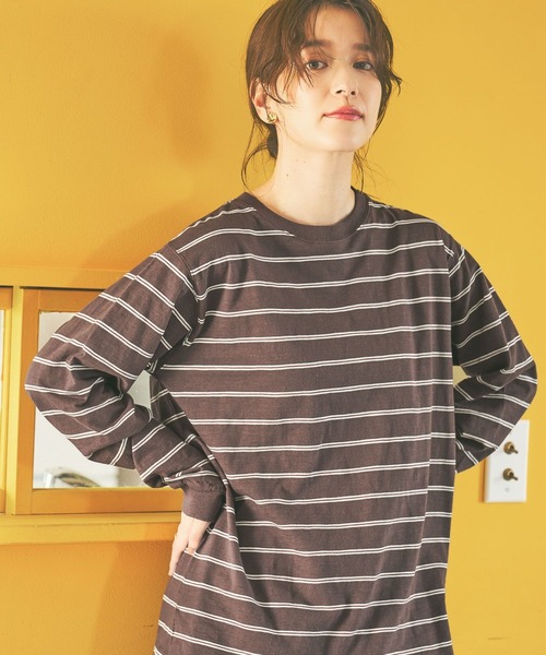 studio CLIP（スタディオクリップ）の「《days》マルチボーダーロングスリーブプルオーバー（Tシャツ/カットソー・レディース・ブラウン/オフホワイト/ベージュ/ネイビー・FREE）」の17枚目の写真