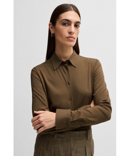 BOSS（ボス）の「エクストラスリムフィット ブラウス コットンジャージー（シャツ/ブラウス・レディース・ブラウン・36/34/40/42/38/32）」の5枚目の写真
