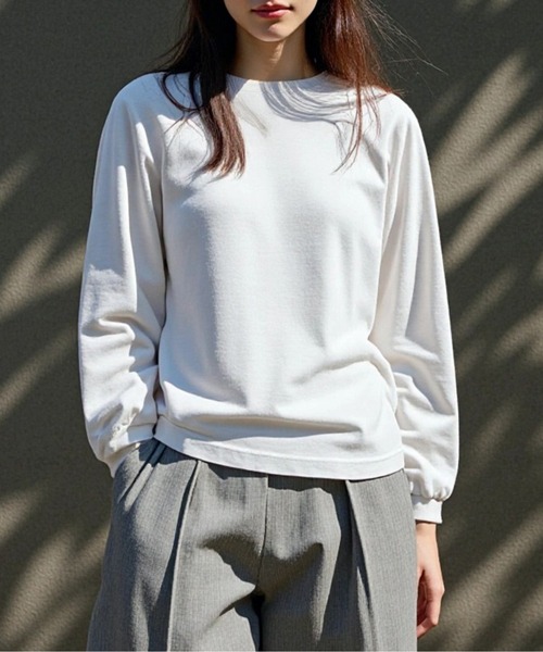 TRUSS(トラス)の「【TRUSS】オーガニックコットンロングスリーブTシャツ ロンT OGL-914(Tシャツ/カットソー・レディース・ライトパープル/スミクロ/ネイビー/ホワイト/グレイッシュブルー/ナチュラル/ブラック/スモークピンク/グレイッシュベージュ/ミント・S/M/L/XL)」の4枚目の写真