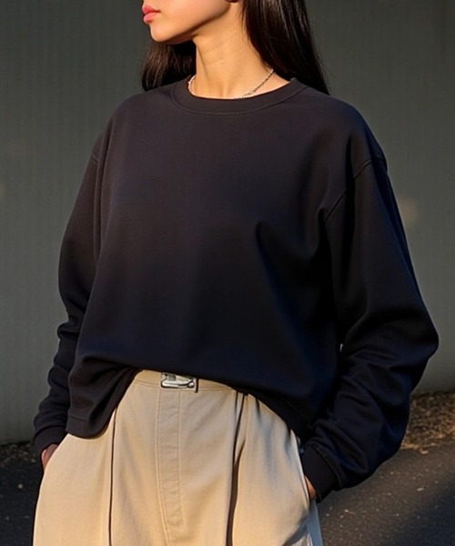 TRUSS(トラス)の「【TRUSS】オーガニックコットンロングスリーブTシャツ ロンT OGL-914(Tシャツ/カットソー・レディース・ライトパープル/スミクロ/ネイビー/ホワイト/グレイッシュブルー/ナチュラル/ブラック/スモークピンク/グレイッシュベージュ/ミント・S/M/L/XL)」の3枚目の写真