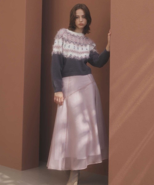 NOELA(ノエラ)の「シアー切り替えフレアスカート(スカート・レディース・ピンク/モカ/チャコールグレー・S/M)」の3枚目の写真