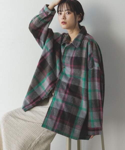 BEVERLY HILLS POLO CLUB（ビバリーヒルズポロクラブ）の「BEVERLY HILLS POLO CLUB/BIGシャギーチェックシャツ（シャツ/ブラウス・レディース・パープル系/グレー系/レッド系/ブラウン系・FREE）」の3枚目の写真