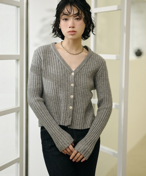 back tag lib knit cardigan /バックタグリブニットカーディガン