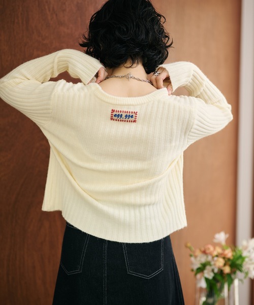 LAULEN(ローレン)の「back tag lib knit cardigan /バックタグリブニットカーディガン(カーディガン/ボレロ・レディース・グリーン/アイボリー/グレー・FREE)」の2枚目の写真