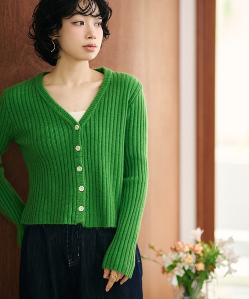 back tag lib knit cardigan /バックタグリブニットカーディガン