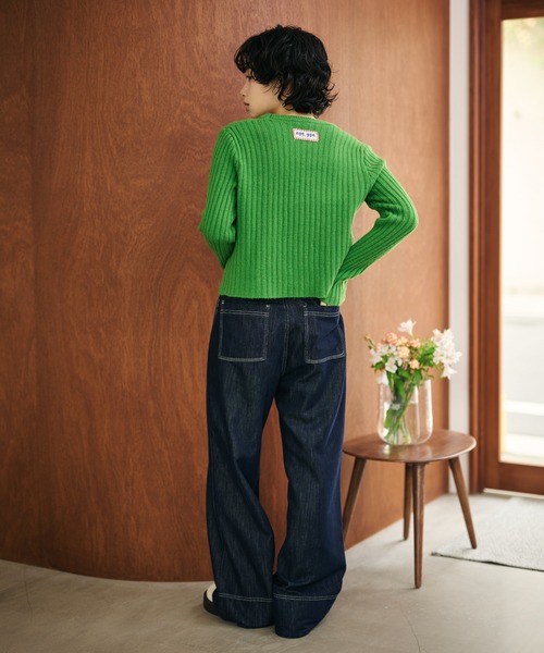 back tag lib knit cardigan /バックタグリブニットカーディガン