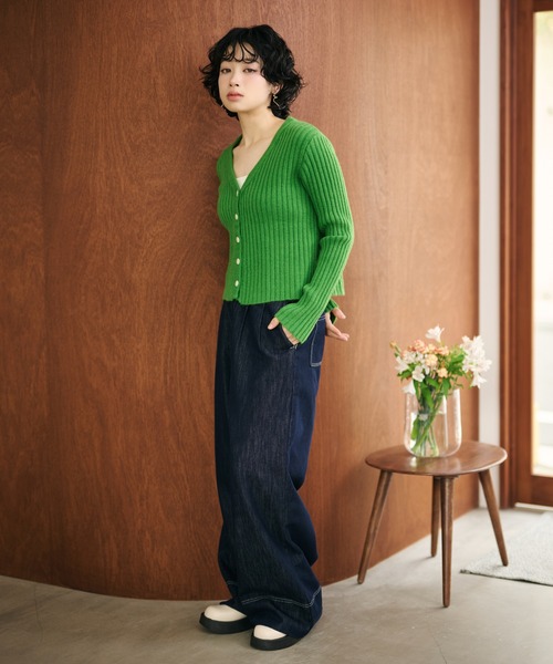 back tag lib knit cardigan /バックタグリブニットカーディガン