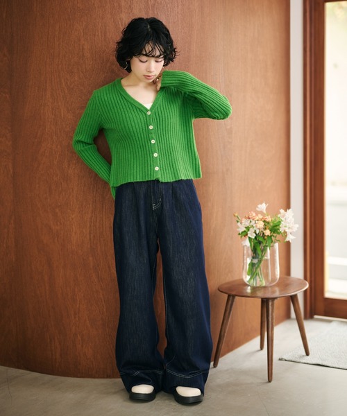 back tag lib knit cardigan /バックタグリブニットカーディガン