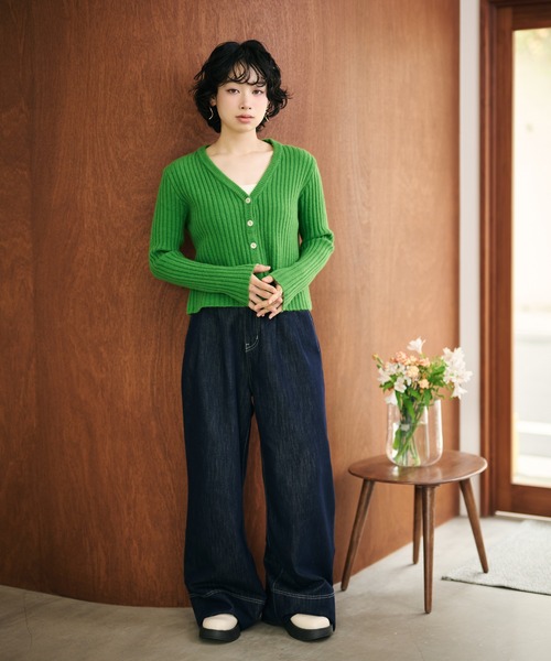 万緑の回帰・ラティカ　SL+URセット back tag lib knit cardigan /バックタグリブニットカーディガン