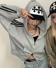 .KOM（ドットコム）の「A'GEM/9 × .kom 『.KOM/ドットケーオーエム』 Washed Side Line Zip-Up Sweat Hoodie/ウォッシュ加工 サイドライン ジップアップスウェットパーカー（パーカー）」