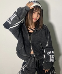 A'GEM/9 × .kom 『.KOM/ドットケーオーエム』 Washed Side Line Zip-Up Sweat Hoodie/ウォッシュ加工 サイドライン ジップアップスウェットパーカー