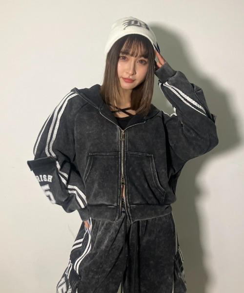 .KOM(ドットコム)の「A'GEM/9 × .kom 『.KOM/ドットケーオーエム』 Washed Side Line Zip-Up Sweat Hoodie/ウォッシュ加工 サイドライン ジップアップスウェットパーカー(パーカー・レディース・ブラック/グレー/ベージュ・FREE)」の7枚目の写真