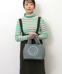 SMILEY パール刺繍xエコファーハンドルトートバッグ