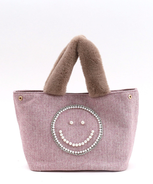 COOCO(クーコ)の「SMILEY パール刺繍xエコファーハンドルトートバッグ(トートバッグ・レディース・グレー/ピンク/グリーン/ベージュ・FREE)」の6枚目の写真