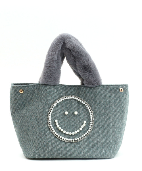 COOCO(クーコ)の「SMILEY パール刺繍xエコファーハンドルトートバッグ(トートバッグ・レディース・グレー/ピンク/グリーン/ベージュ・FREE)」の7枚目の写真