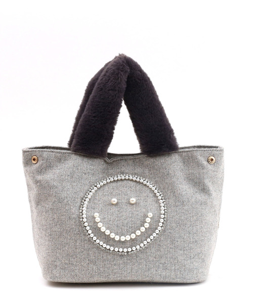 COOCO(クーコ)の「SMILEY パール刺繍xエコファーハンドルトートバッグ(トートバッグ・レディース・グレー/ピンク/グリーン/ベージュ・FREE)」の18枚目の写真