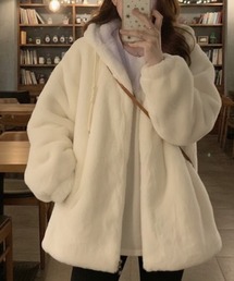 フェイクファーフード付きコート