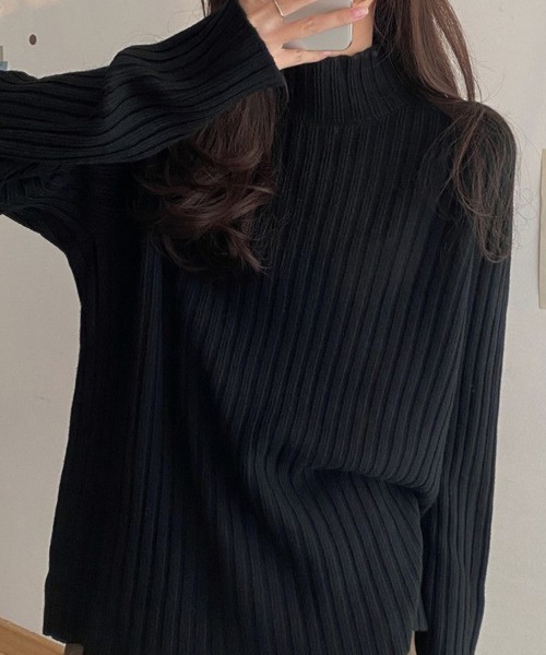 SallyLunn（サリーラン）の「太リブハイネックニット（ニット/セーター・レディース・ブラウン/アイボリー/ブラック・MEDIUM/LARGE）」の5枚目の写真