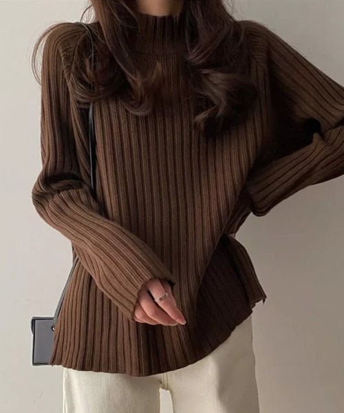 SallyLunn（サリーラン）の「太リブハイネックニット（ニット/セーター・レディース・ブラウン/アイボリー/ブラック・MEDIUM/LARGE）」の7枚目の写真