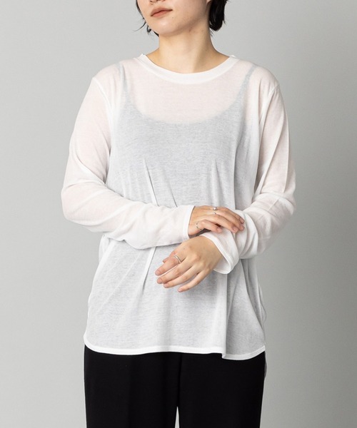 kuros'（クロス）の「【kuros’オリジナル】コットン シアーリラックス ロングスリーブTシャツ（Tシャツ/カットソー・レディース・ホワイト/ブラック・X-SMALL/SMALL/MEDIUM）」の2枚目の写真