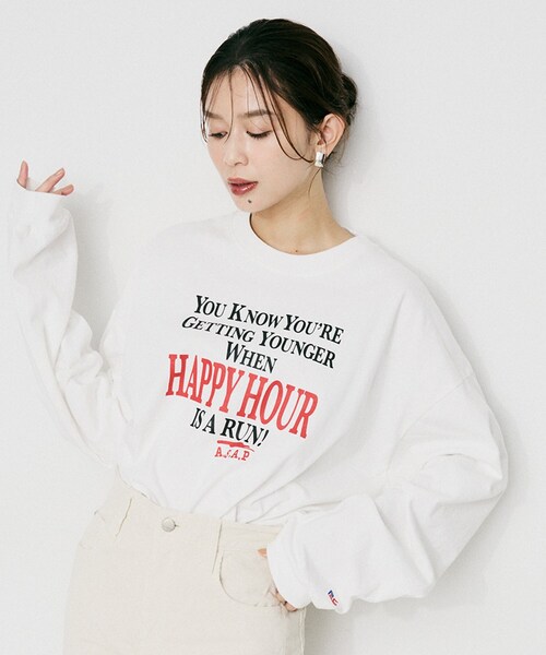 UNTITLED(アンタイトル)の「【PARROTT CANVAS】ハッピーアワーL/Sティーシャツ(Tシャツ/カットソー・レディース・ホワイト・02)」の1枚目の写真