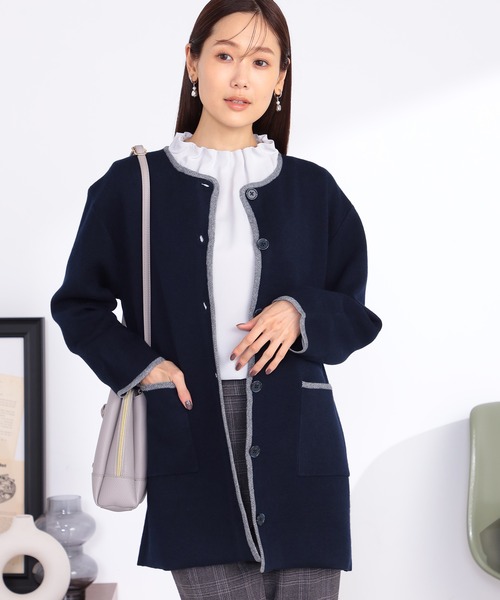 GALLORIA(ギャローリア)の「ラメ配色ニットコート(カーディガン/ボレロ・レディース・ネイビー/チャコールグレー・L/LL/S/M)」の1枚目の写真