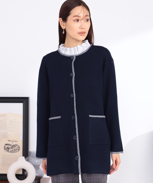GALLORIA(ギャローリア)の「ラメ配色ニットコート(カーディガン/ボレロ・レディース・ネイビー/チャコールグレー・L/LL/S/M)」の5枚目の写真