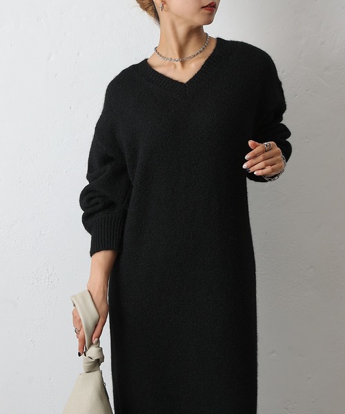 COLONY 2139（コロニートゥーワンスリーナイン）の「アルパカタッチVネックワンピース（ワンピース・レディース・ブラック/ベージュ/グレー・FREE）」の7枚目の写真