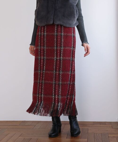 Sugar spoon（シュガースプーン）の「・SUGAR SPOON チェックフリンジスカート（スカート・レディース・ネイビー/ブラック/ボルドー・FREE）」の3枚目の写真