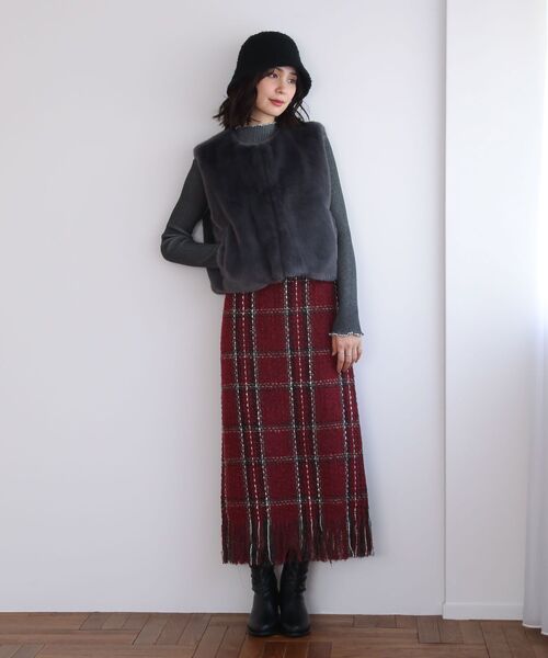 Sugar spoon（シュガースプーン）の「・SUGAR SPOON チェックフリンジスカート（スカート・レディース・ネイビー/ブラック/ボルドー・FREE）」の16枚目の写真