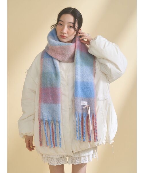 merry jenny（メリージェニー）の「fluffy ribbonチェックマフラー（マフラー・レディース・ピンク/アイボリー・FREE）」の15枚目の写真