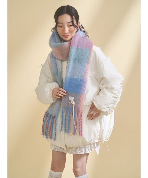 fluffy ribbonチェックマフラー（マフラー）｜merry jenny（メリー