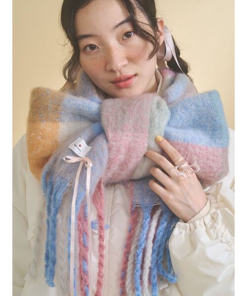 merry jenny（メリージェニー）の「fluffy ribbonチェックマフラー（マフラー・レディース・ピンク/アイボリー・FREE）」の17枚目の写真