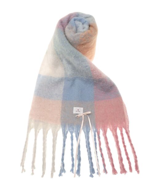 merry jenny(メリージェニー)の「fluffy ribbonチェックマフラー(マフラー・レディース・ピンク/アイボリー・FREE)」の7枚目の写真