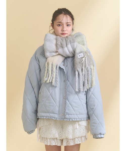 merry jenny(メリージェニー)の「fluffy ribbonチェックマフラー(マフラー・レディース・ピンク/アイボリー・FREE)」の3枚目の写真