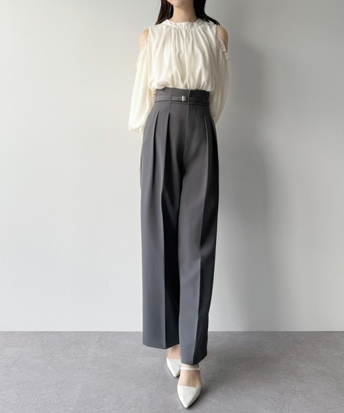 mipiarl(ミピアール)の「ハイウエストタックスラックス(スラックス・レディース・チャコール/アイボリー/ブラック・LARGE/MEDIUM/SMALL)」の11枚目の写真