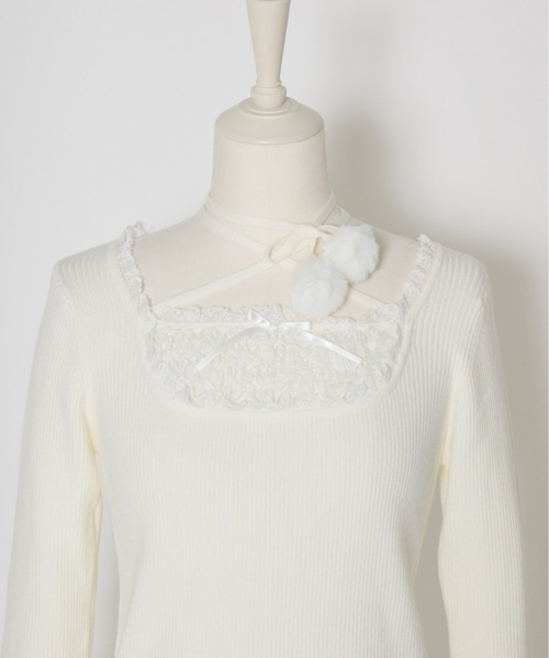 mellfy memory(メルフィーメモリー)の「Ribbon Pompom Choker Angel knit(ニット/セーター・レディース・ピンク/ホワイト・FREE)」の13枚目の写真