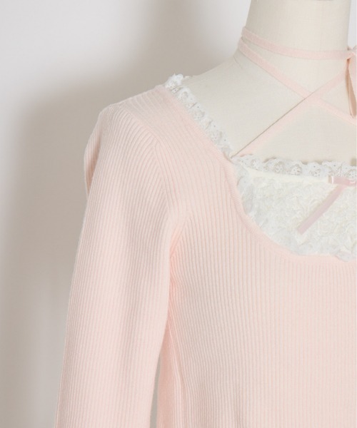 mellfy memory(メルフィーメモリー)の「Ribbon Pompom Choker Angel knit(ニット/セーター・レディース・ピンク/ホワイト・FREE)」の7枚目の写真