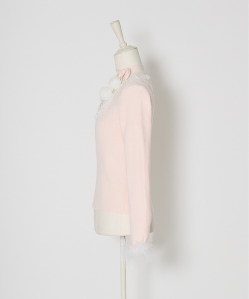 mellfy memory(メルフィーメモリー)の「Ribbon Pompom Choker Angel knit(ニット/セーター・レディース・ピンク/ホワイト・FREE)」の4枚目の写真