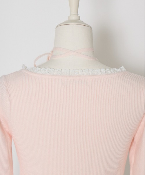 mellfy memory(メルフィーメモリー)の「Ribbon Pompom Choker Angel knit(ニット/セーター・レディース・ピンク/ホワイト・FREE)」の9枚目の写真