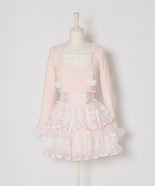 mellfy memory(メルフィーメモリー)の「Ribbon Pompom Choker Angel knit(ニット/セーター・レディース・ピンク/ホワイト・FREE)」の15枚目の写真