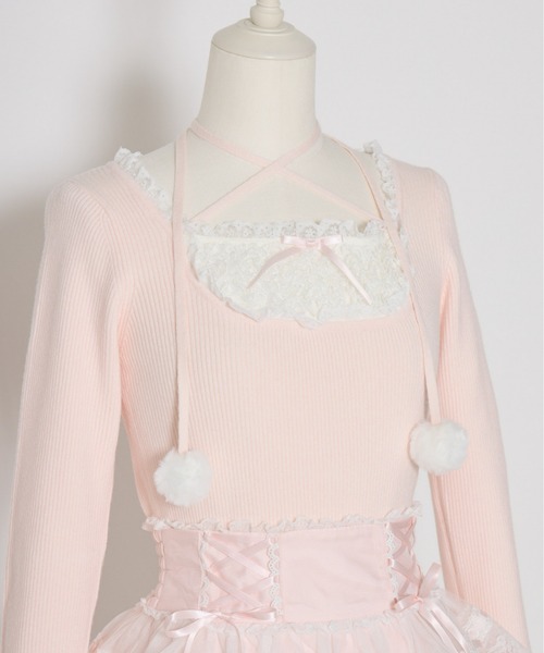mellfy memory(メルフィーメモリー)の「Ribbon Pompom Choker Angel knit(ニット/セーター・レディース・ピンク/ホワイト・FREE)」の11枚目の写真