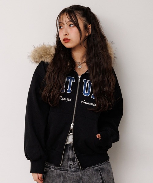 セール】【裏起毛】WZIPファーフーディ【2WAY】（パーカー）｜repipi