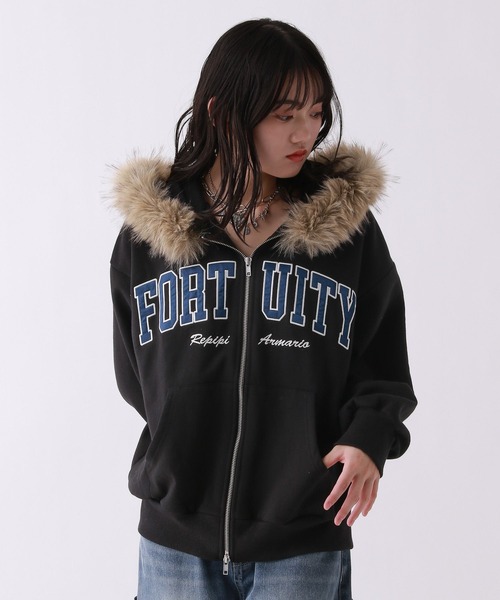 セール】【裏起毛】WZIPファーフーディ【2WAY】（パーカー）｜repipi