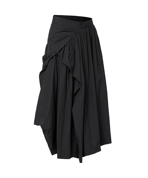 Asymmetrical Draped Layered Long Skirt (FL-256_Black)（スカート