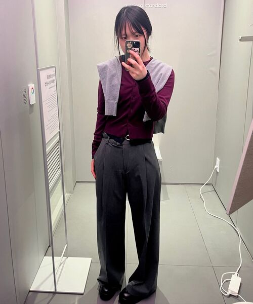 MUSINSA STANDARD WOMAN（ムシンサスタンダードウーマン）の「ウィメンズ ローウエストディープタックエクストラワイドヒドゥンバンディングスラックス [ミディアムグレー]（スラックス・レディース・その他・34/32/30/31/24/25/26/27/28/29）」の10枚目の写真
