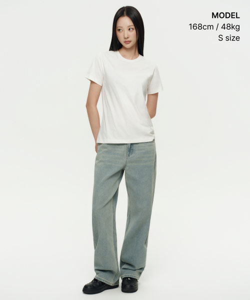 MUSINSA STANDARD WOMAN（ムシンサスタンダードウーマン）の「[クールタンダード] ウィメンズ ベーシック クルーネック Tシャツ [クリーム]（Tシャツ/カットソー・レディース・その他・SMALL/MEDIUM/LARGE/X-LARGE/X-SMALL）」の4枚目の写真