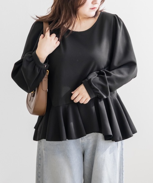 CLETTE(クレット)の「CLETTEオリジナルイレヘムペプラム長袖プルオーバー(Tシャツ/カットソー・レディース・オフホワイト/ブラック・LL/3L/4L)」の9枚目の写真